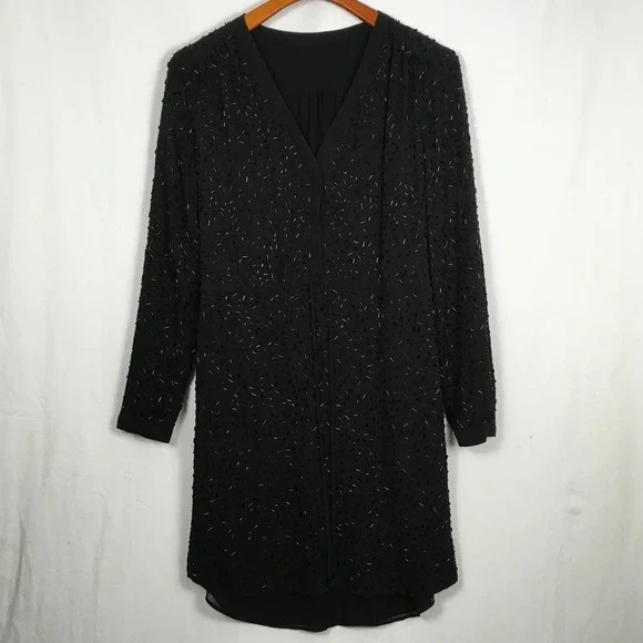 DVF Diane Von Furstenberg Shirley Beaded Dress Long Sleeve Drawstring Waist - Picture 1 of 10